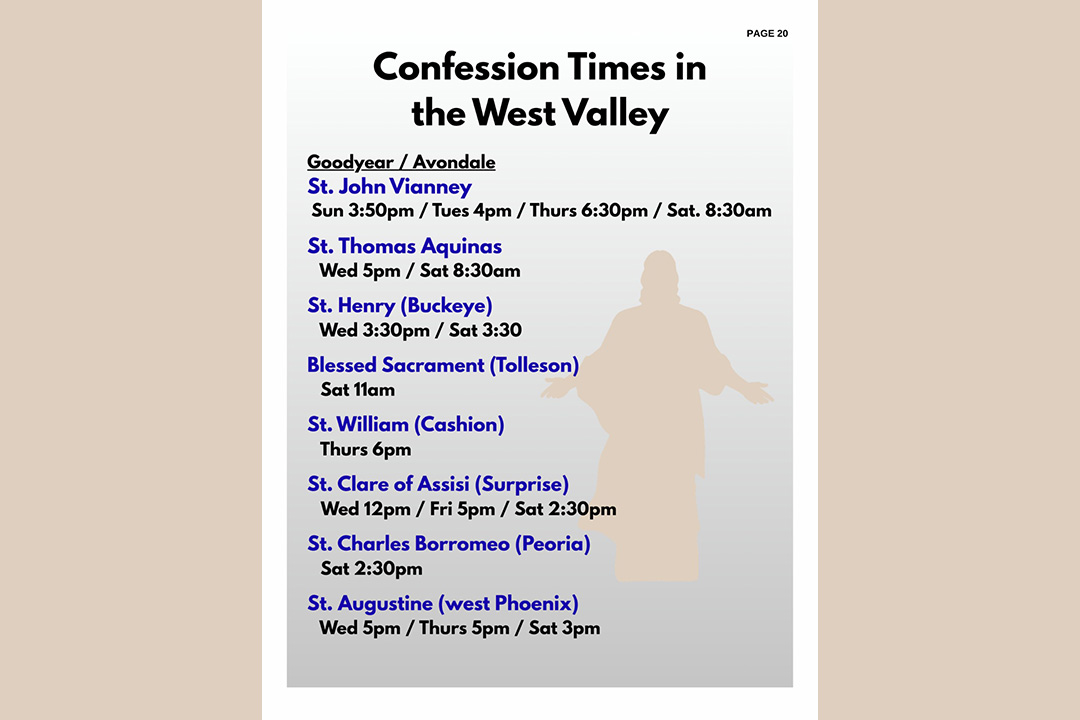 Confession Times in the West Valley